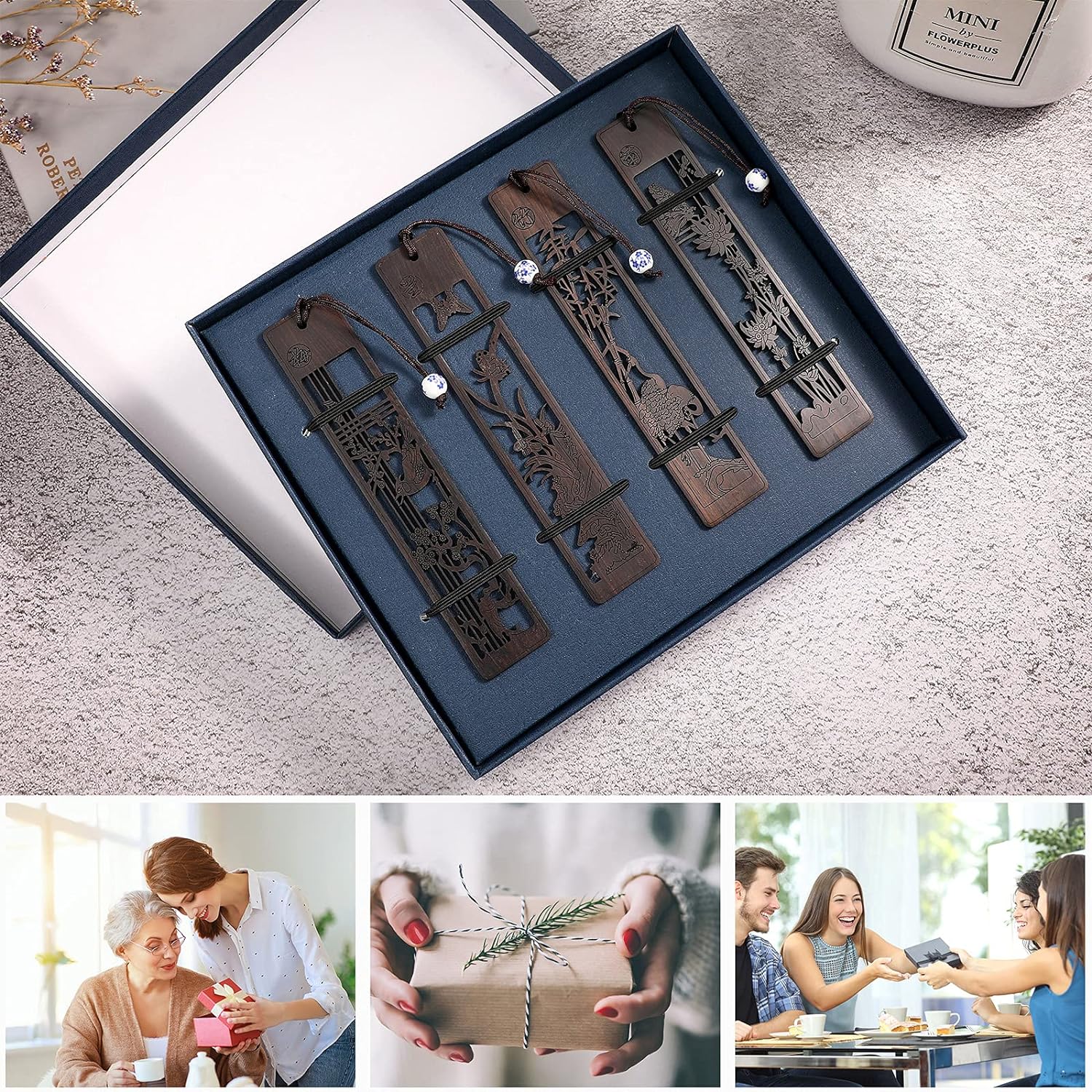 Wood Bookmark Gift Box Hollow Style 4 Pack