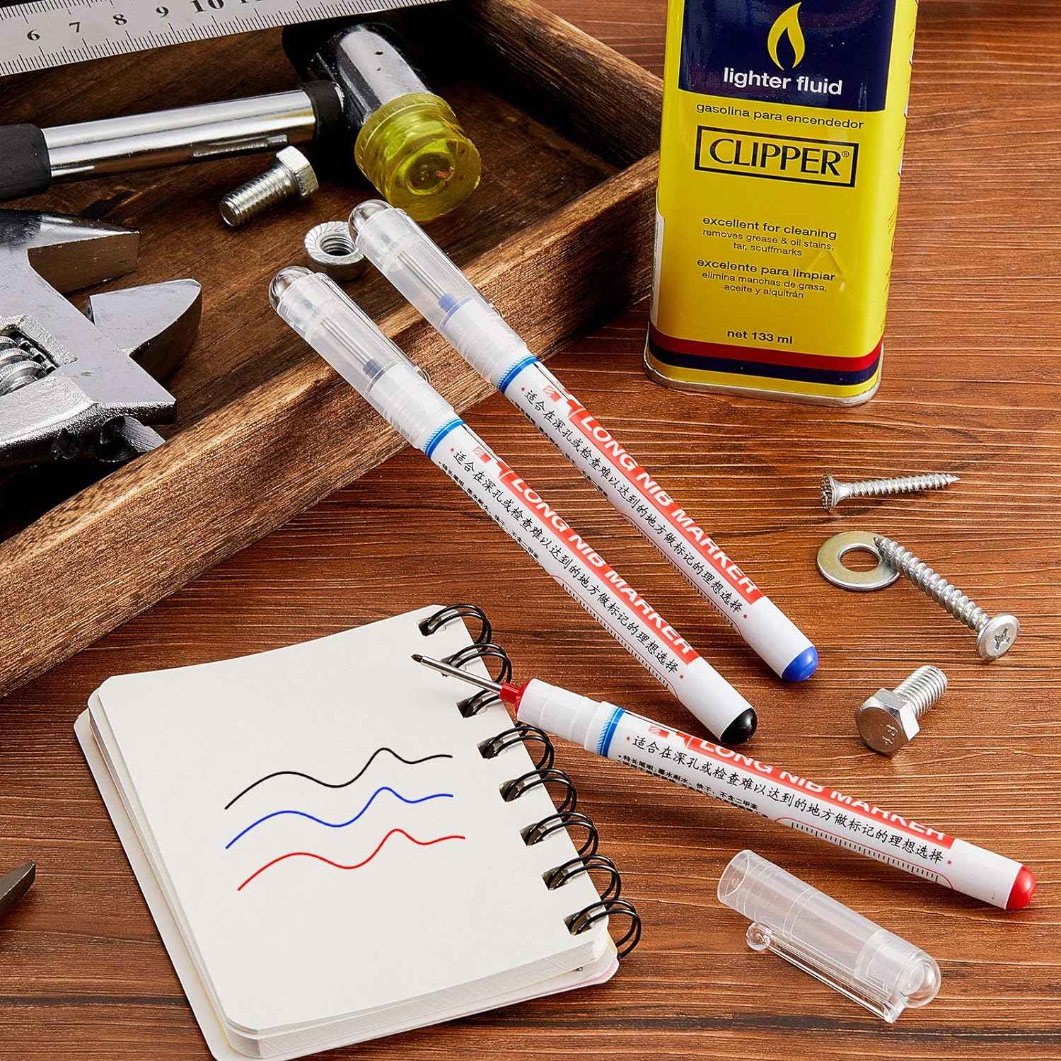 6PCS Deep Drill Hole Long Nib Waterproof Marker Pens Red Black Blue - TTpen