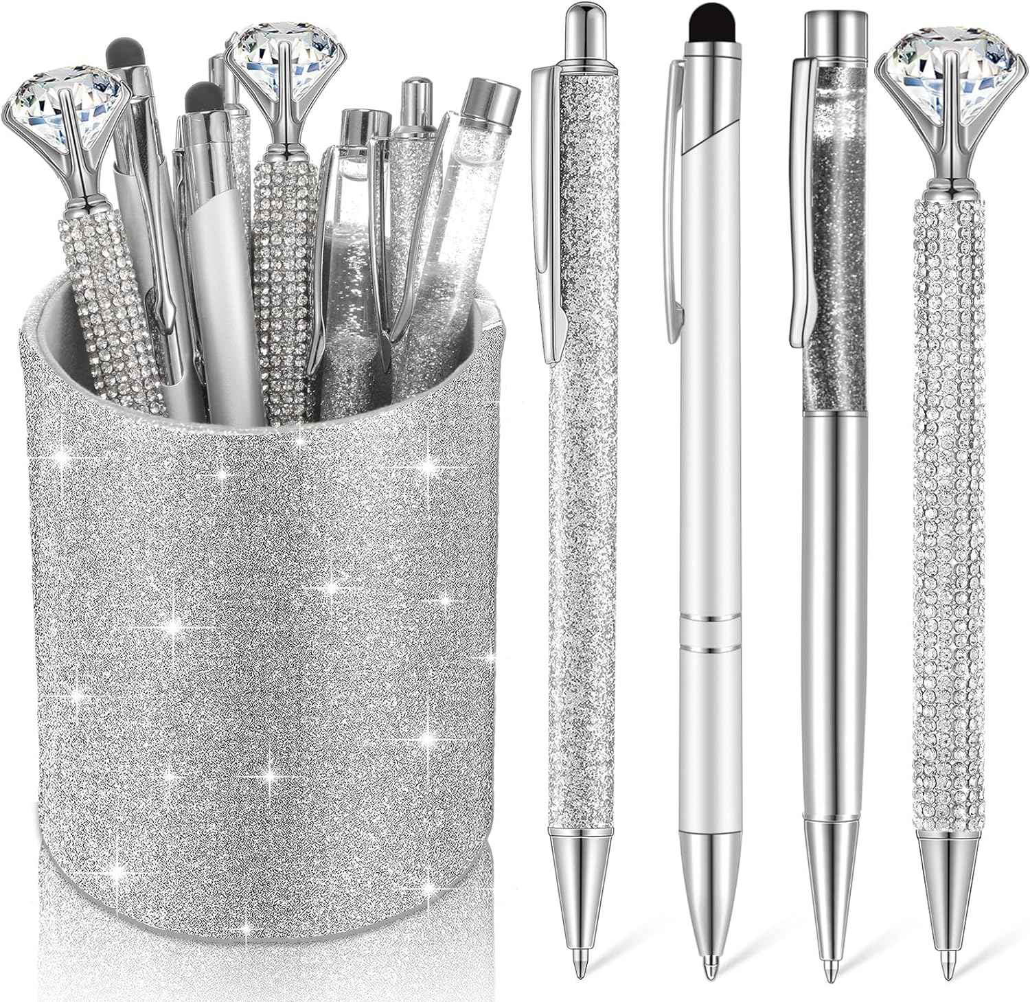 8Pcs Crystal Glitter Ballpoint Pens with Pen Holder for Desk Organizer - TTpen