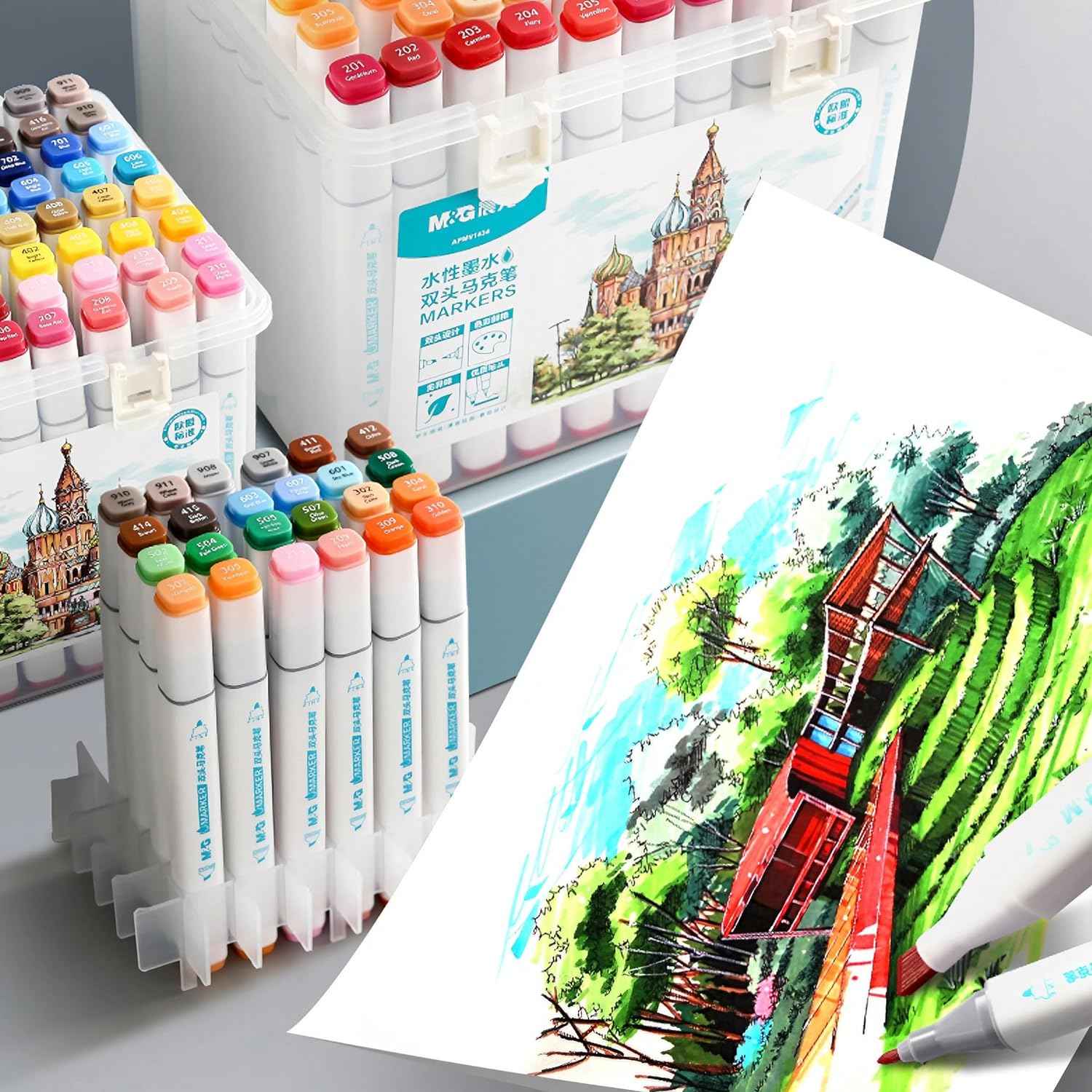 M&G 24 Color Drawing Art Markers Water-Based with Plastic Box - TTpen
