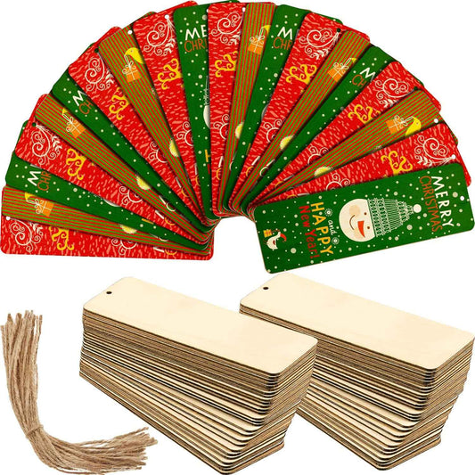36 Unfinished Wood Blank Bookmarks Hanging Tags with Holes and Ropes 6 x 2 Inch - TTpen