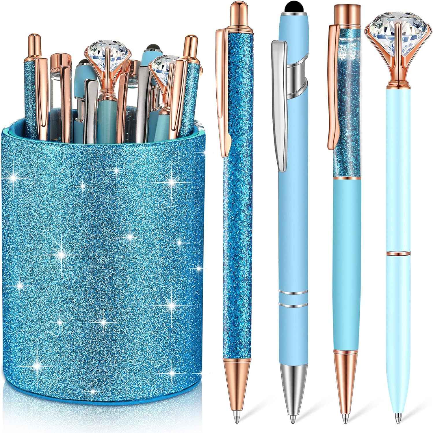 8Pcs Crystal Glitter Ballpoint Pens with Pen Holder for Desk Organizer - TTpen