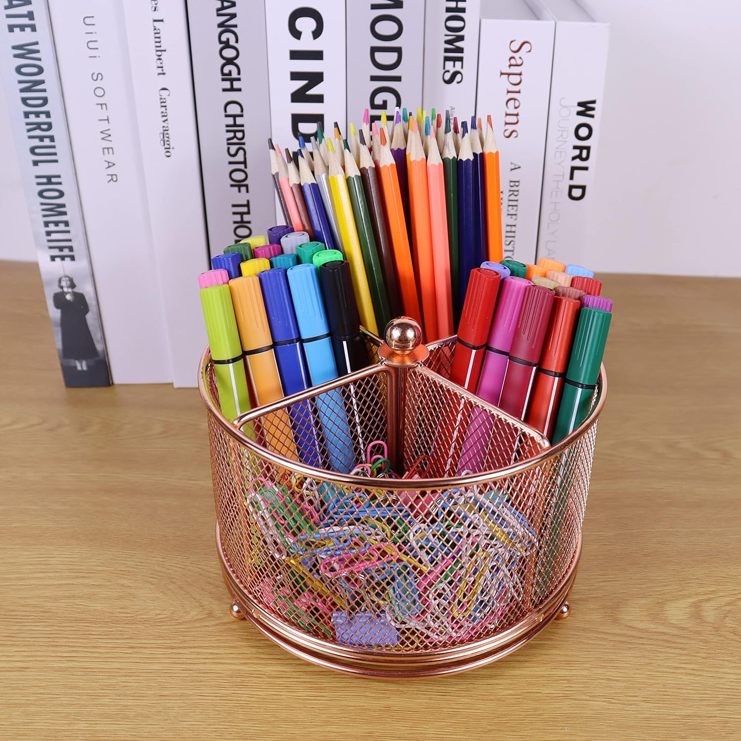 Mesh Rotating Desk Organizer Pen Pencil Holder 4 Compartments