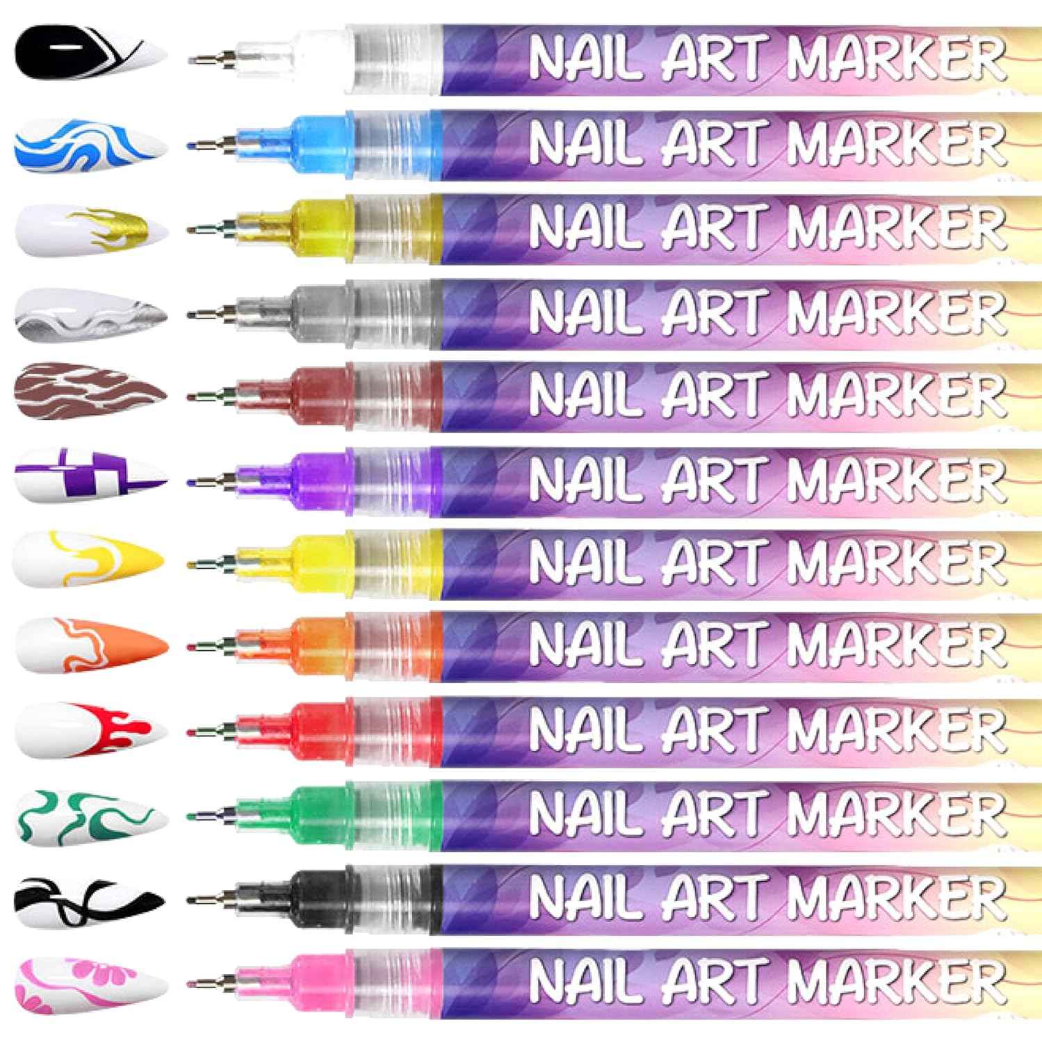 12 Colors 3D Nail Art Marker Pens Set 0.5mm