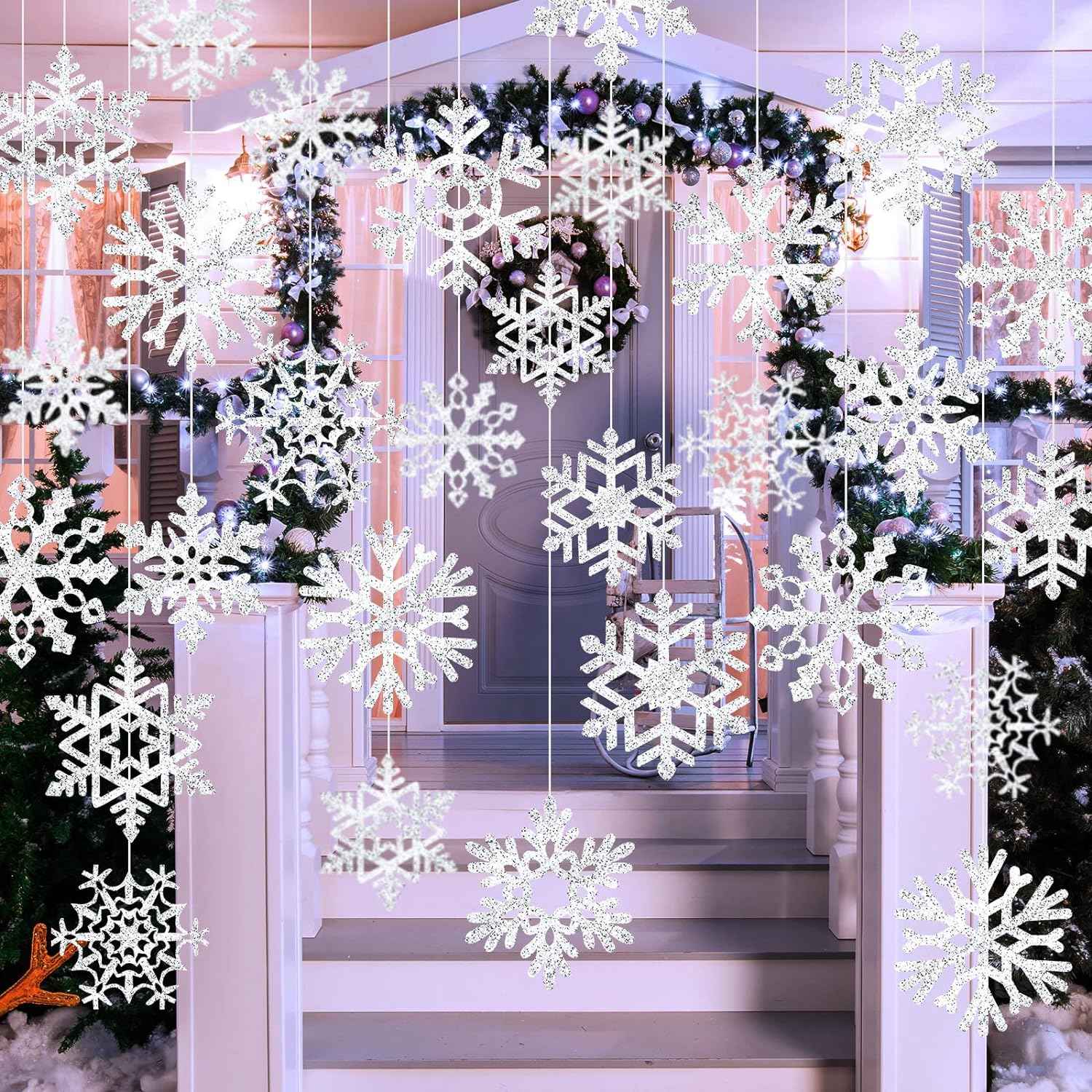 45pcs Winter Christmas Snowflake Paper Cutouts with Glue Point Dots - TTpen