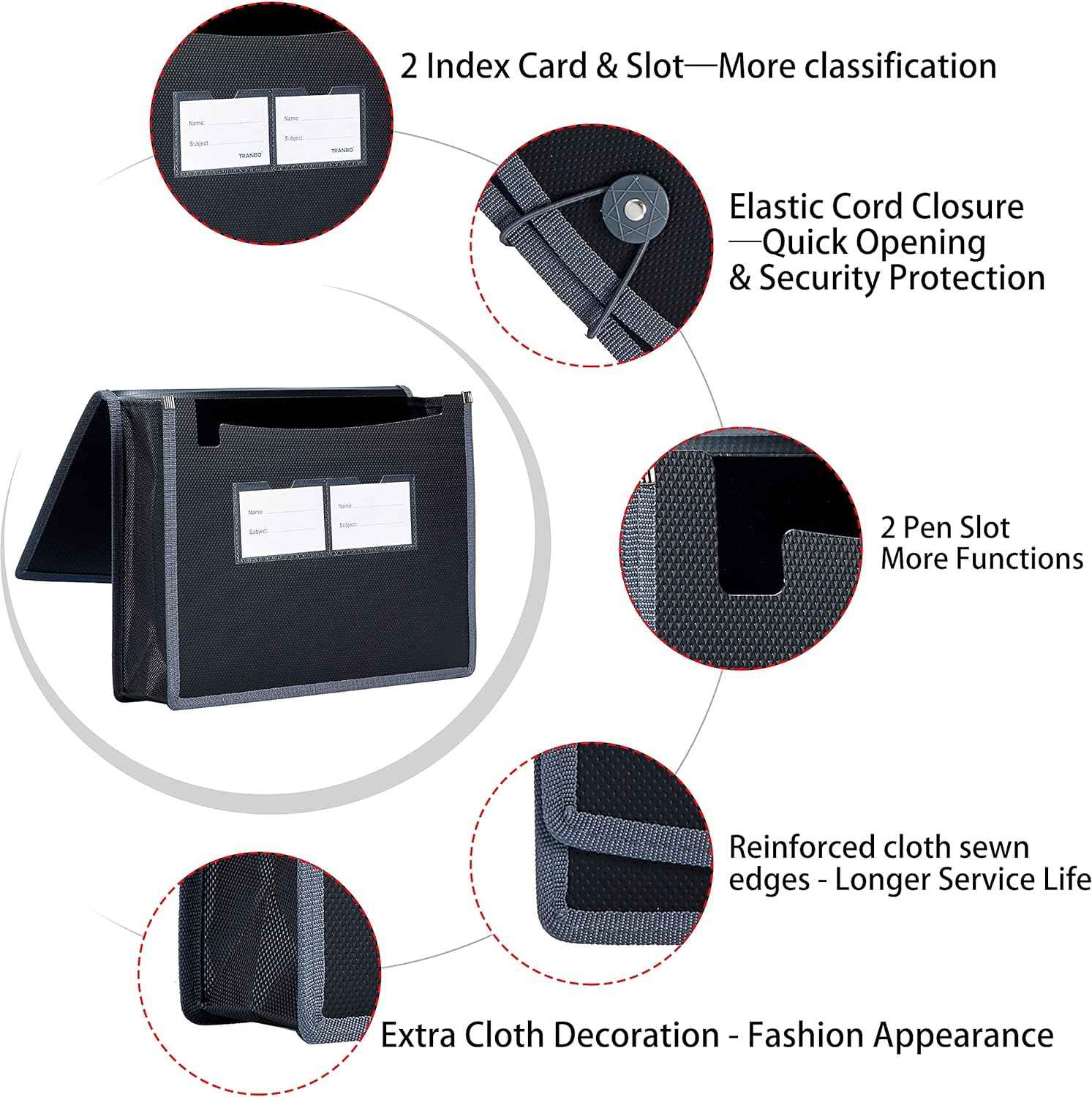 4 Pack Plastic Expanding File Wallet Document Organizer A4 Letter Black - TTpen