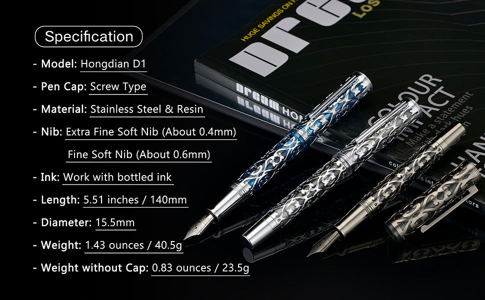 Hongdian D1 Piston Fountain Pen Hollow Skeleton Resin Pen