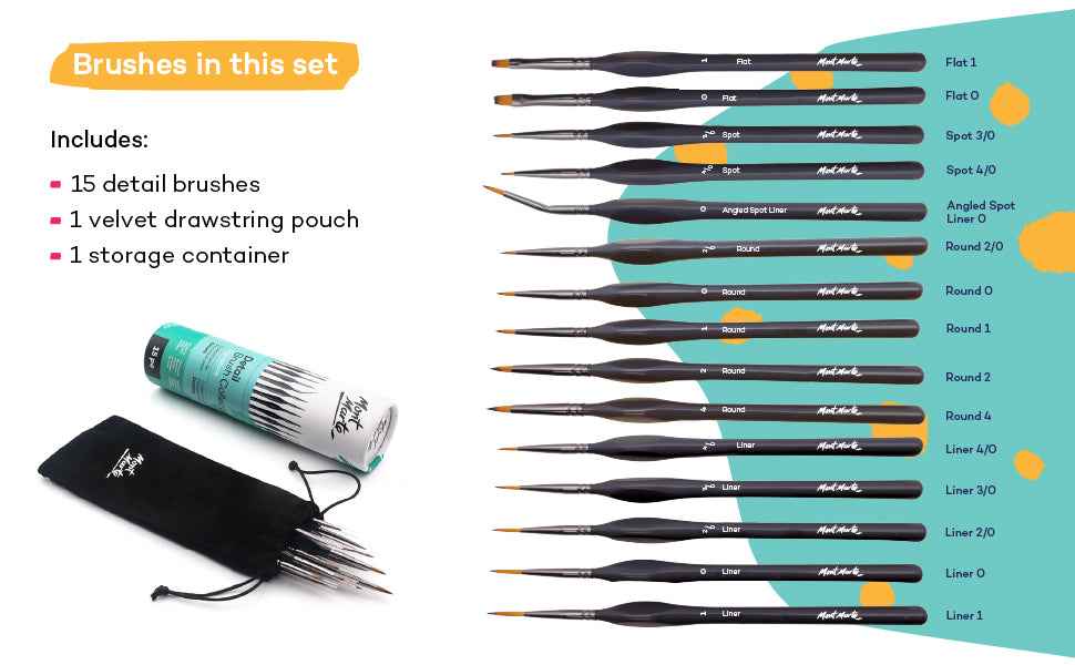 Mont Marte Signature Detail Brush Collection,15 Piece,Taklon Bristles - TTpen