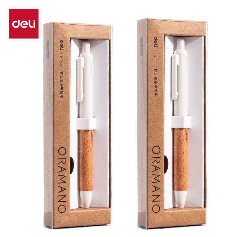 DELI ORAMANO A95 Wooden Texture Click Gel Pen 0.5 0.7mm 2 Pack