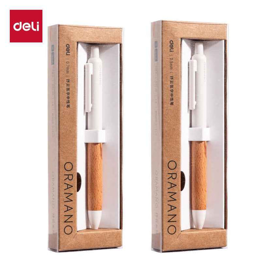 DELI ORAMANO A95 Wooden Texture Click Gel Pen 0.5 0.7mm 2 Pack