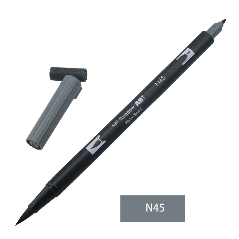 Tombow Dual Brush Pen,Grayscale,1-Pack,Brush and Fine Tip Marker N45