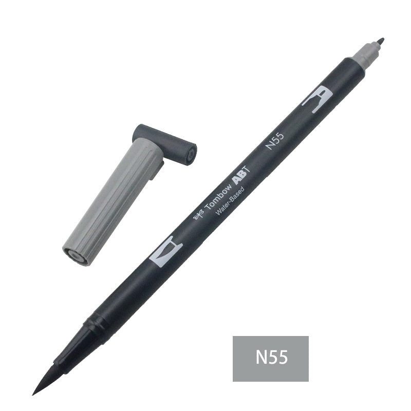 Tombow Dual Brush Pen,Grayscale,1-Pack,Brush and Fine Tip Marker N55