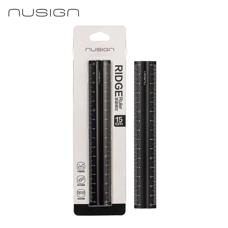 DELI NUSIGN 15cm Anti-Slip Aluminum Ridge Ruler 2 Pack
