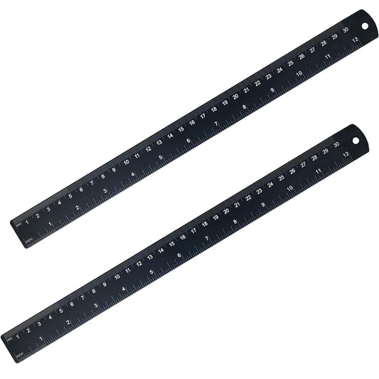 Aluminum Metal Ruler 12 inch with Metric and Imperial Measurement 2 Pack