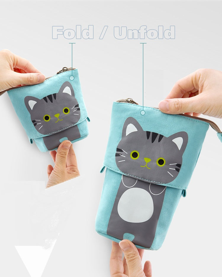 Angoo Cute Cat Stand-Up Pencil Case Portable Stationery Storage