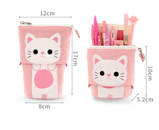 Angoo Cute Cat Stand-Up Pencil Case Portable Stationery Storage