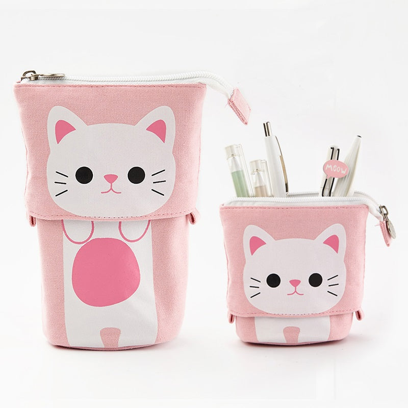 Angoo Cute Cat Stand-Up Pencil Case Portable Stationery Storage