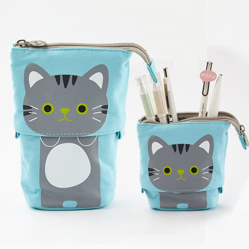 Angoo Cute Cat Stand-Up Pencil Case Portable Stationery Storage