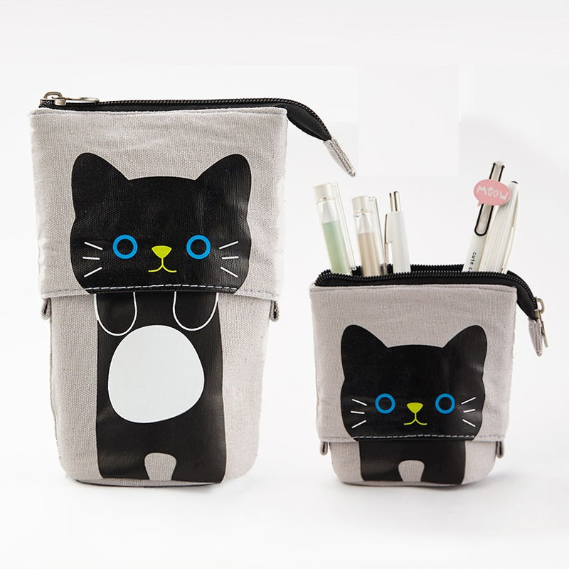 Angoo Cute Cat Stand-Up Pencil Case Portable Stationery Storage