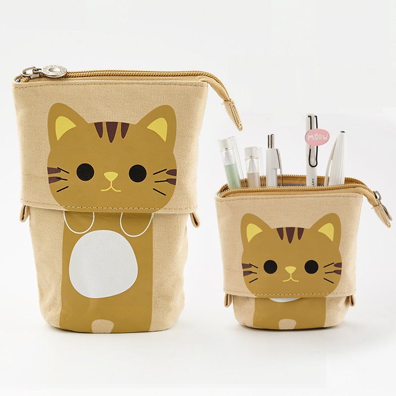 Angoo Cute Cat Stand-Up Pencil Case Portable Stationery Storage