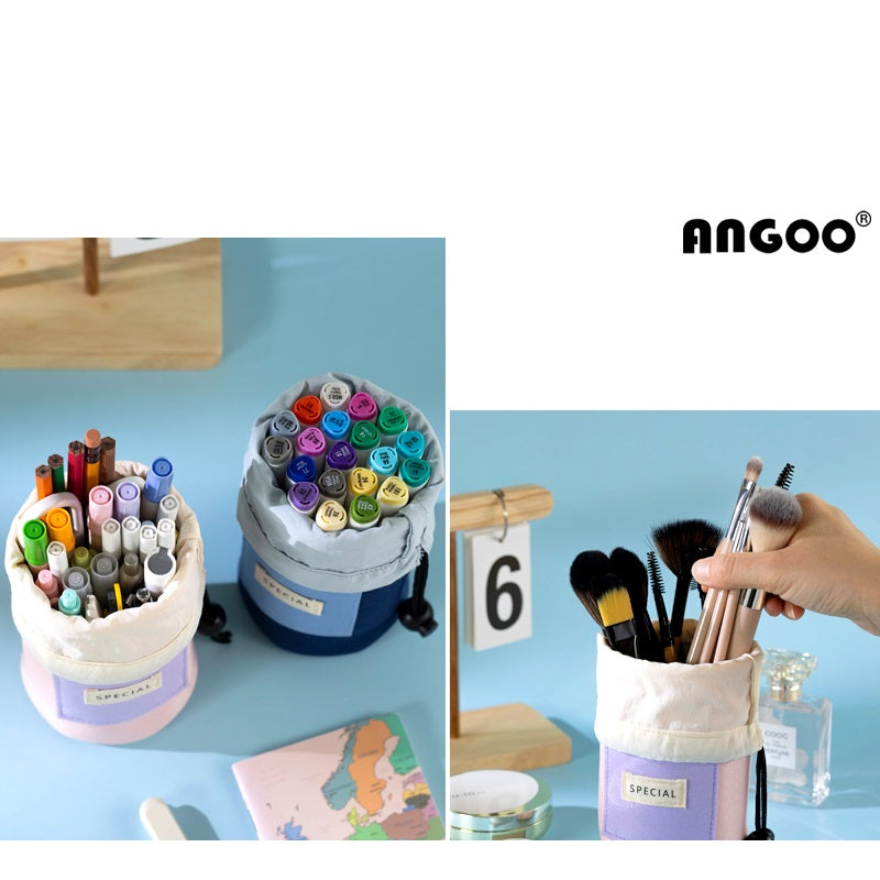 Angoo Drawstring Stand-Up Pencil Case 20-Marker Organizer Desk Pen Holder