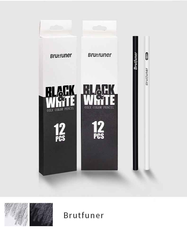 BRUTFUNER 12Pcs Black & White Oily Color Sketch Drawing Pencils - TTpen