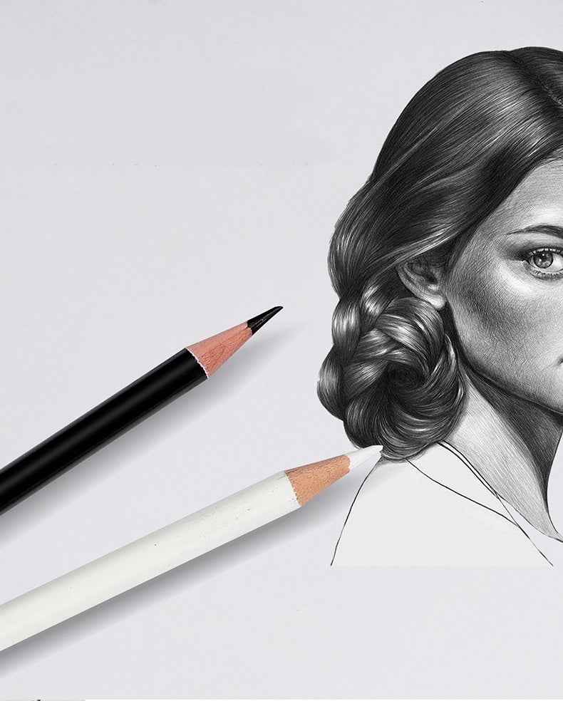 BRUTFUNER 12Pcs Black & White Oily Color Sketch Drawing Pencils - TTpen