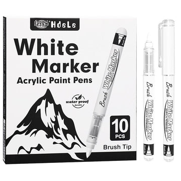 Black White Brush Tip Acrylic Paint Marker Pens Set, 10 Pack
