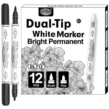12 Pack Black White Brush and Fine Dual-Tip Acrylic Paint Markers