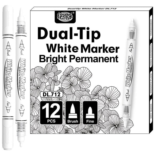 12 Pack Black White Brush and Fine Dual-Tip Acrylic Paint Markers