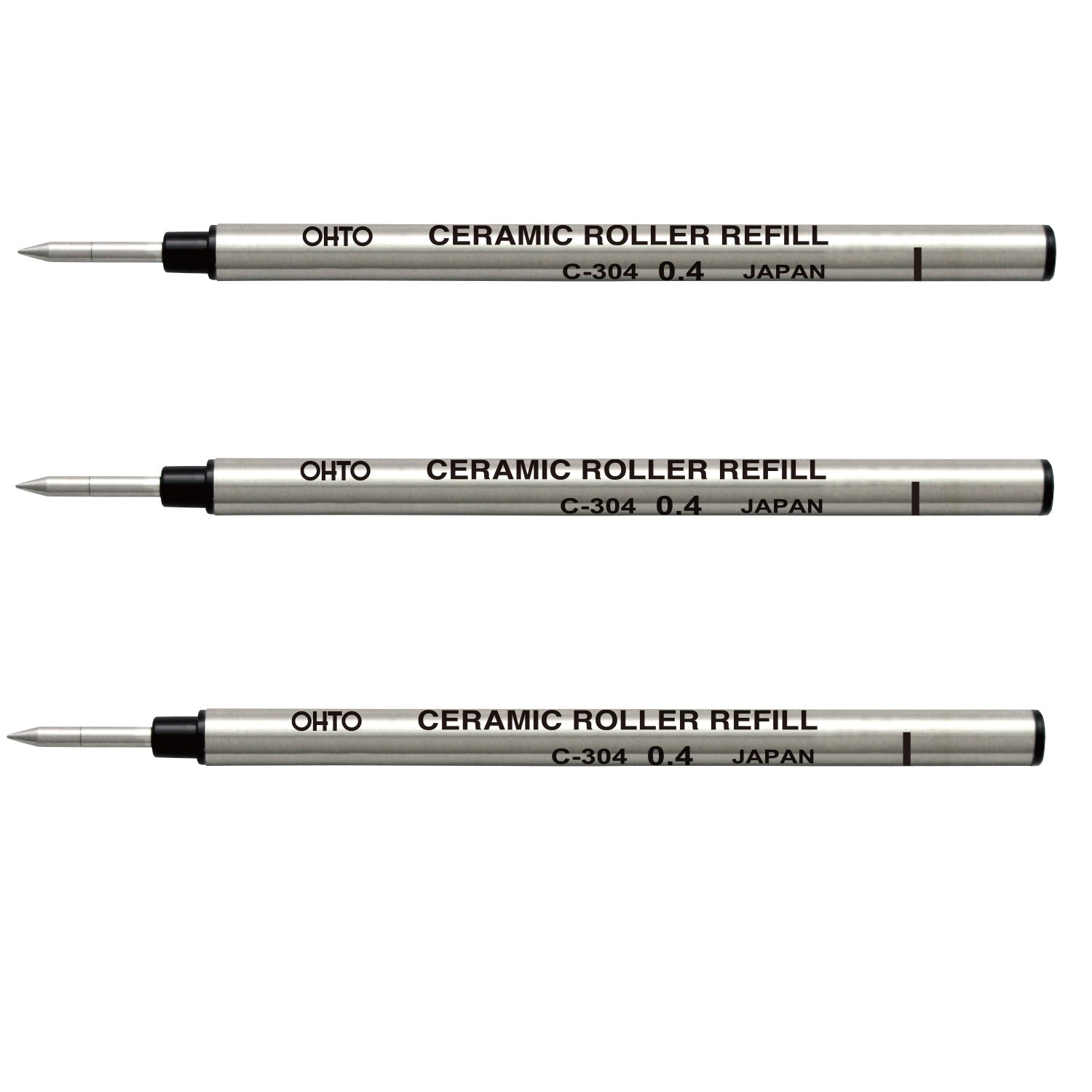 OHTO Ceramic Roller Pen Refills C-304,Black Ink,0.4mm,3-Pack
