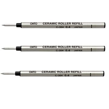 OHTO Ceramic Roller Pen Refills C-304,Black Ink,0.4mm,3-Pack