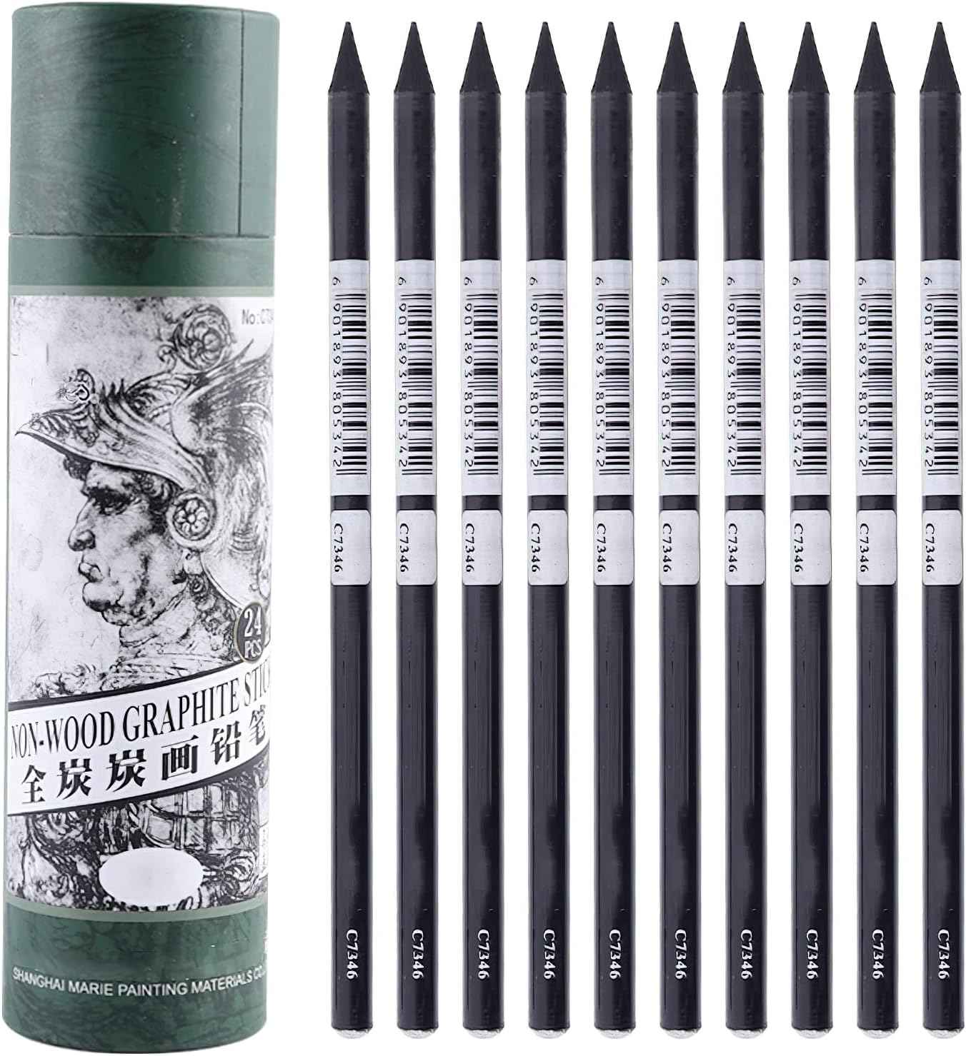 Marie's 24pcs Non-Wood Whole-Lead Core Graphite Charcoal Sticks Pencils - TTpen