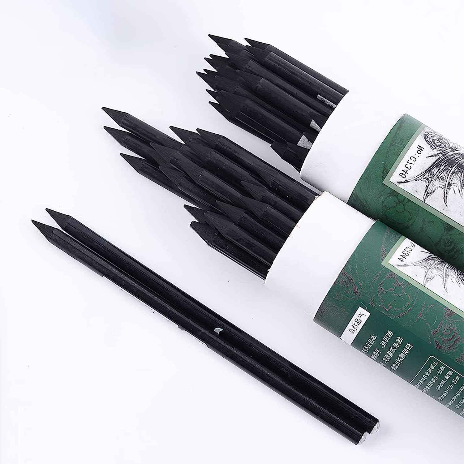 Marie's 24pcs Non-Wood Whole-Lead Core Graphite Charcoal Sticks Pencils - TTpen
