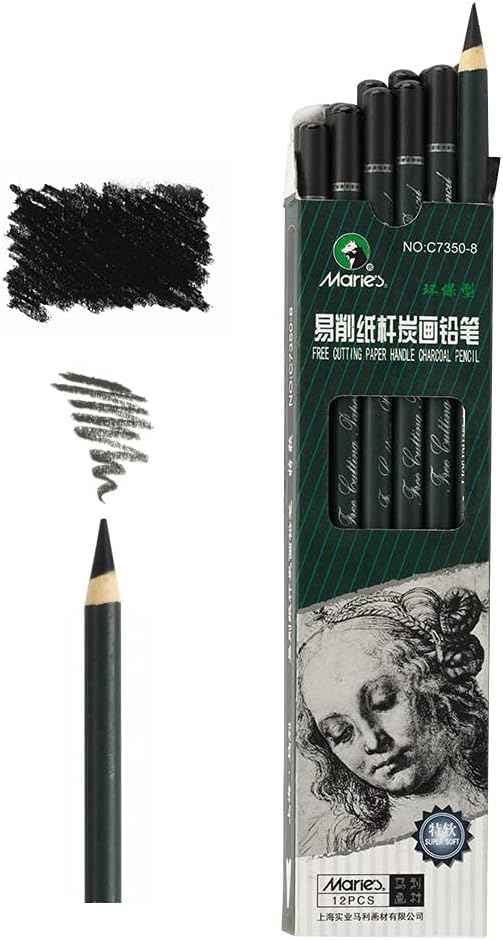 Marie's 12 Artist Soft Black Paper Handle Charcoal Pencils for Drawing Sketching - TTpen