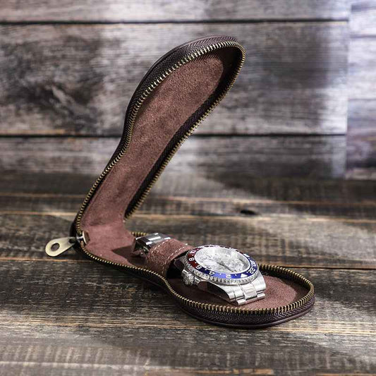 Leather Zippered Watch Case Single Travel Size - TTpen