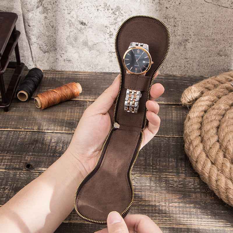 Leather Zippered Watch Case Single Travel Size - TTpen