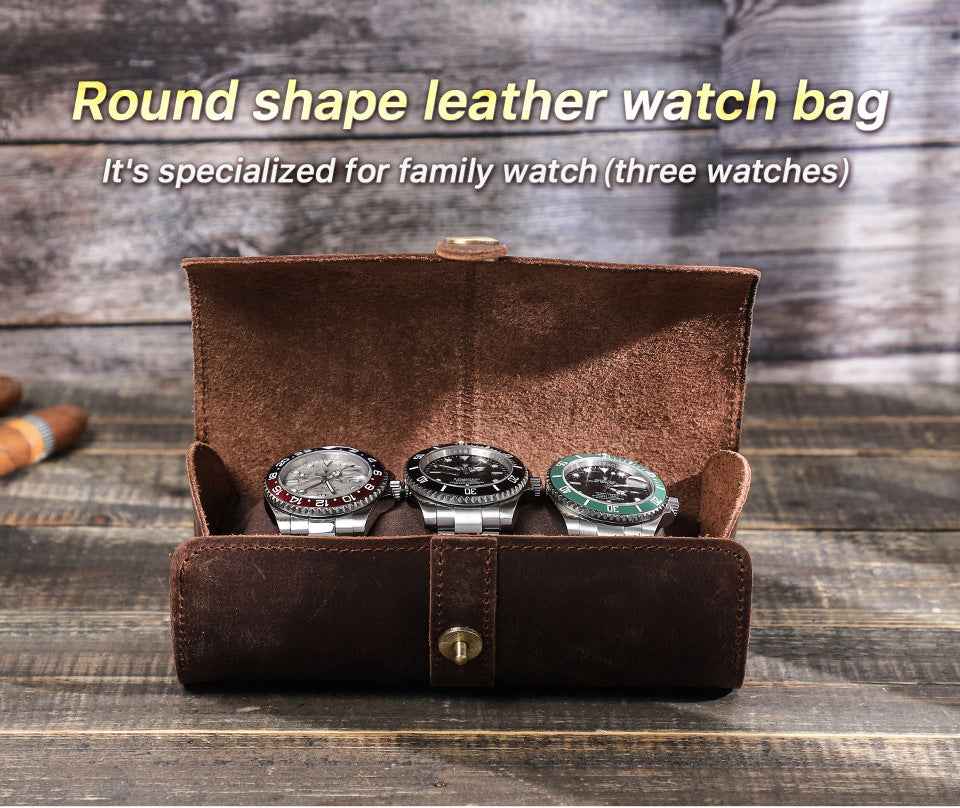 Genuine Leather Travel 3 Watch Case Roll Organizer - TTpen