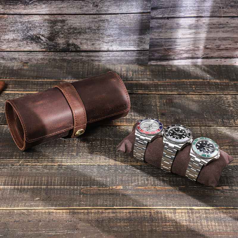 Genuine Leather Travel 3 Watch Case Roll Organizer - TTpen