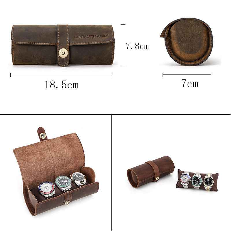 Genuine Leather Travel 3 Watch Case Roll Organizer - TTpen