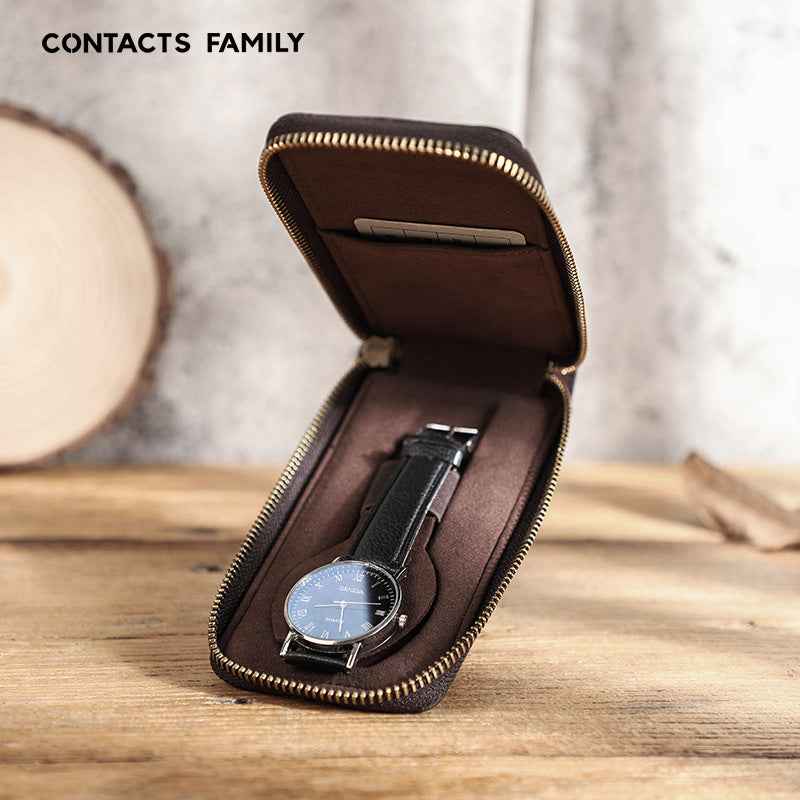 Leather Zippered Watch Case Pocket Watch Storage Holder - TTpen