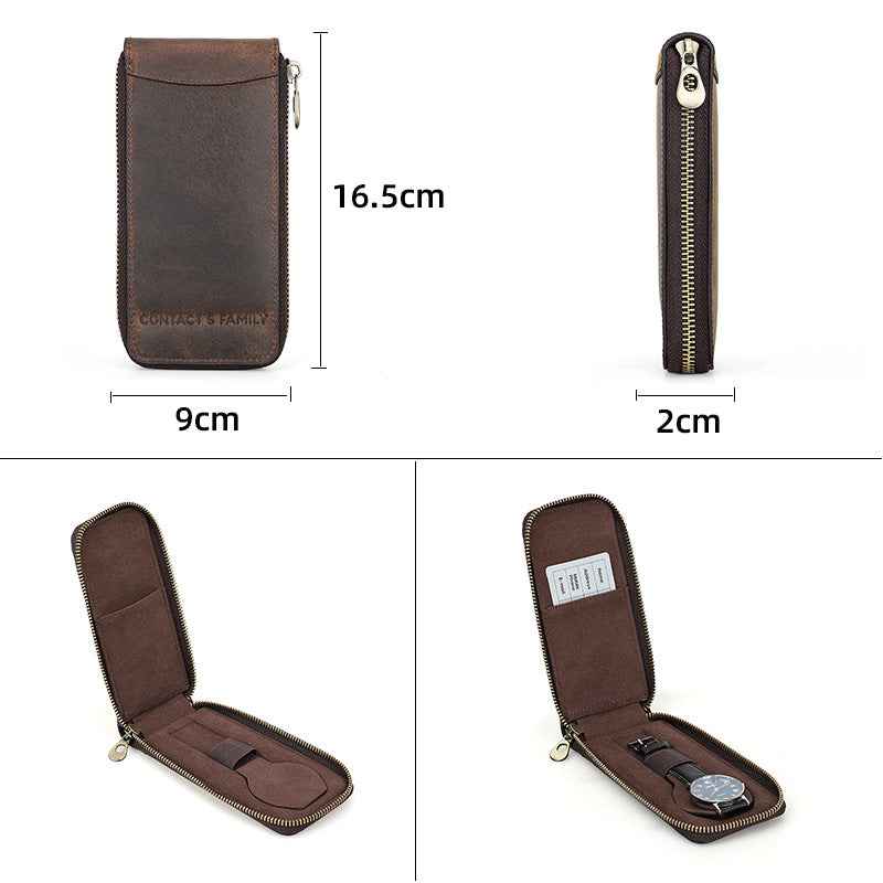 Leather Zippered Watch Case Pocket Watch Storage Holder - TTpen