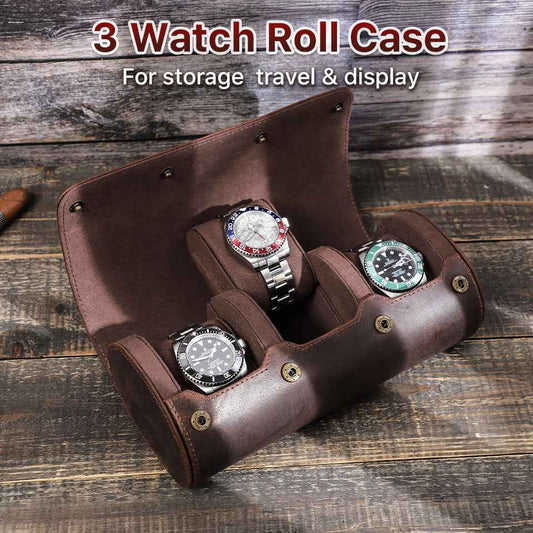 Leather Watch Roll Up Case 3 Slots Storage Box - TTpen