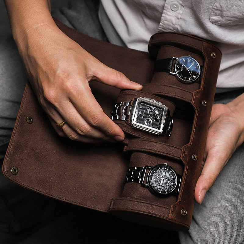 Leather Watch Roll Up Case 3 Slots Storage Box - TTpen