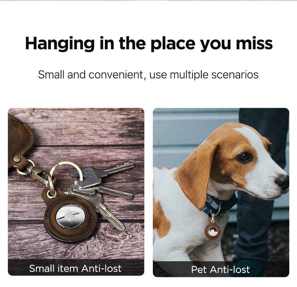 Leather Airtag Key Ring Protective Dog Collar Air Tag Case Holder - TTpen