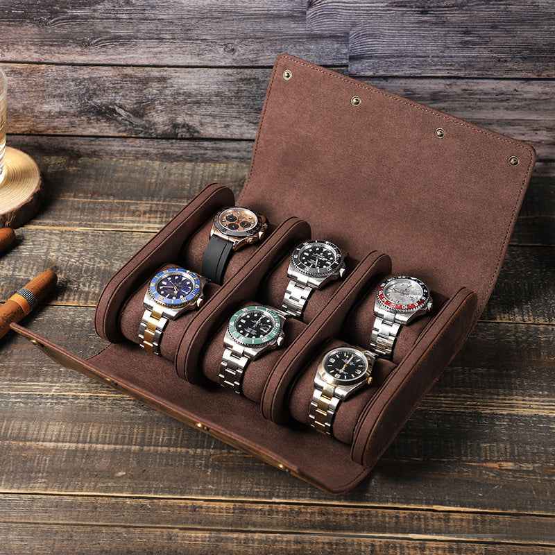 Leather Watch Roll Case 6 Slots Storage Box - TTpen