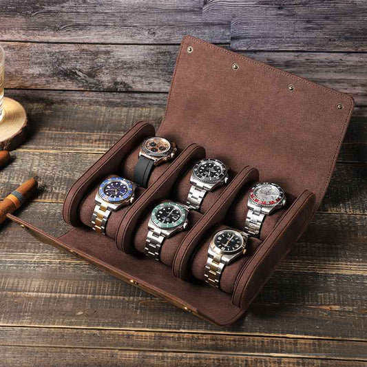 Leather Watch Roll Case 6 Slots Storage Box - TTpen