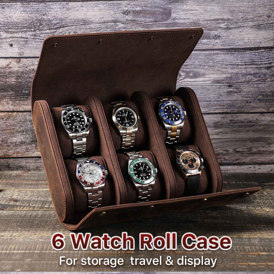 Leather Watch Roll Case 6 Slots Storage Box - TTpen