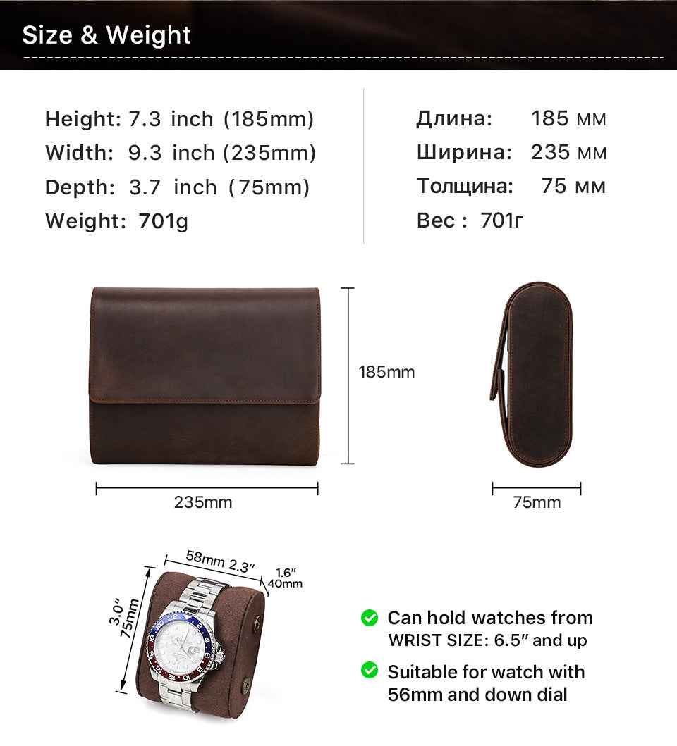 Leather Watch Roll Case 6 Slots Storage Box - TTpen