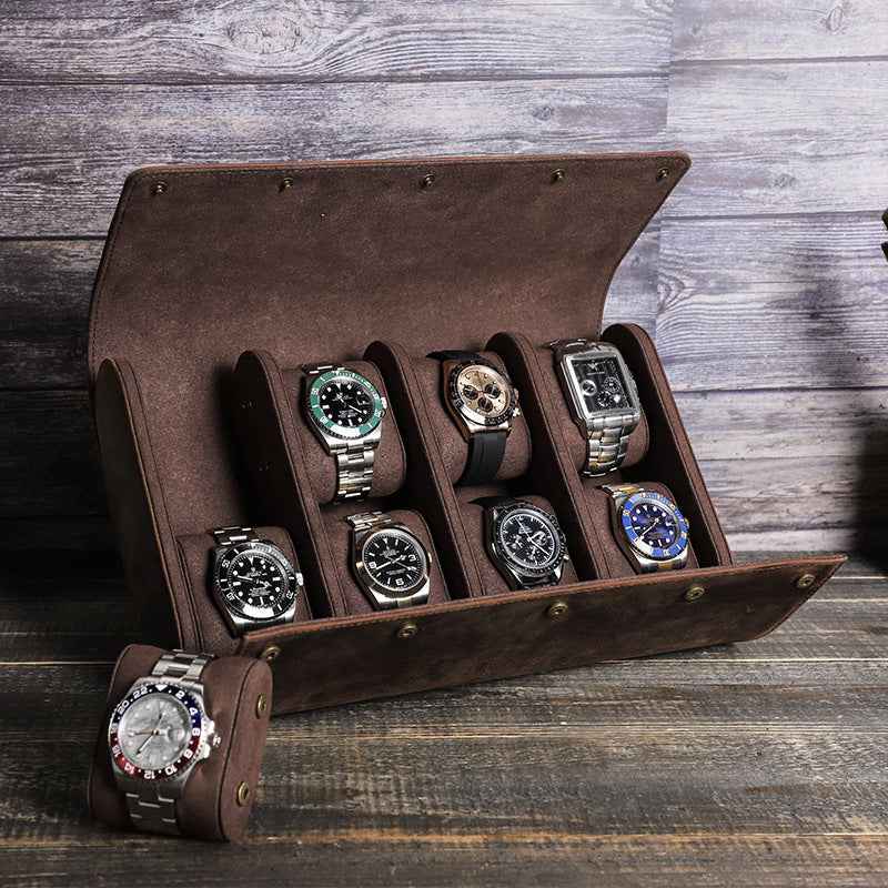Leather 8 Watch Roll Storage Case for Travel Display - TTpen